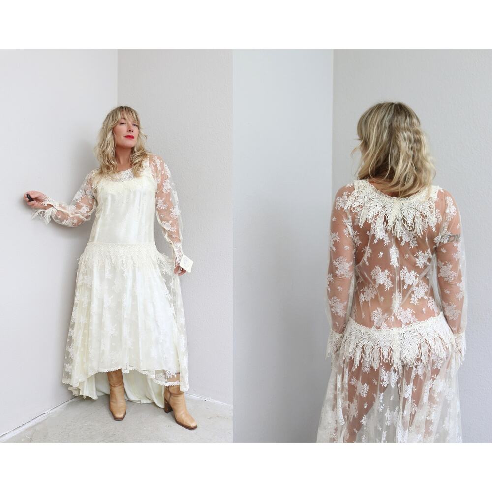 1970's NWT Vintage Country Elegance Sheer Lace Wedding Dress ~ Women's XS SM MD